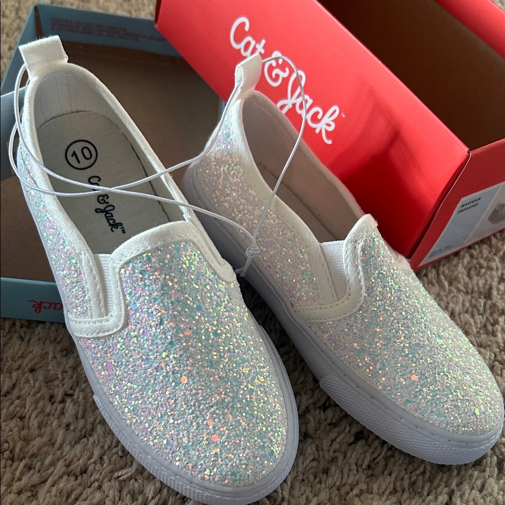 Cat & Jack Glittery Slip-On Sneakers - White